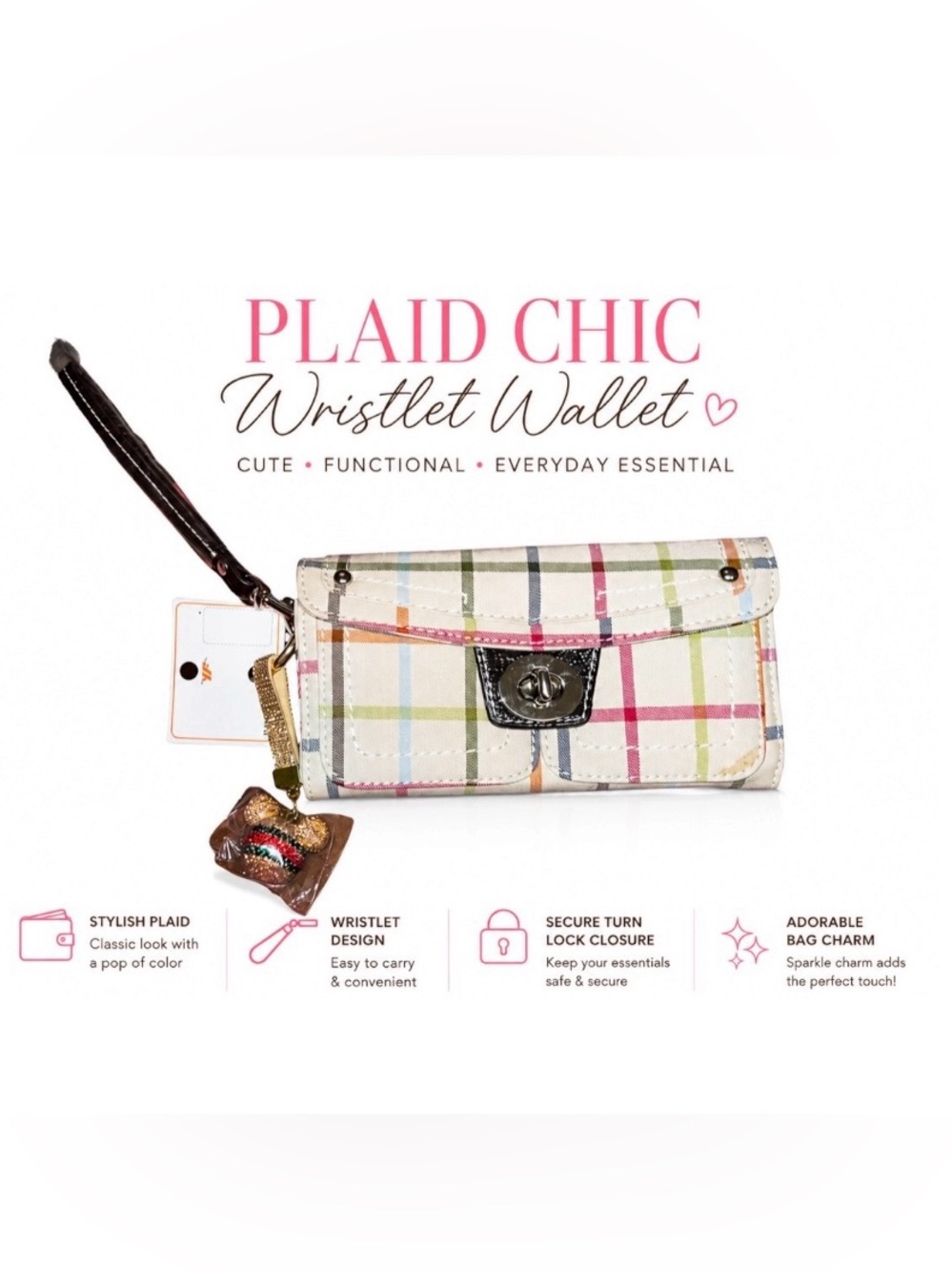 PLAID CHIC FULL SIZE WRISTLET WALLET & SPARKLE BAG CHARM SET